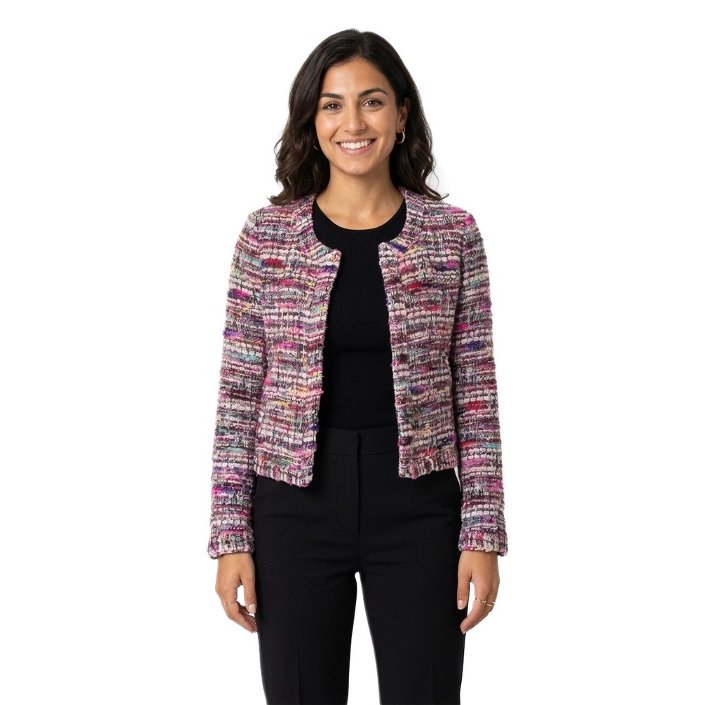 IRO Paris Blazer Women's Size 36 Small Multi Bouclé Tweed Cropped Open Jacket